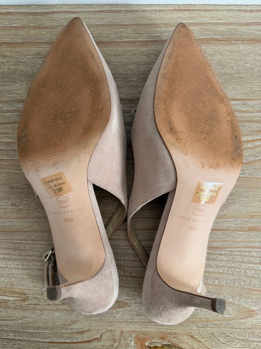 Ann Taylor Beige Suede Slingback Heels with Tassel Detail
